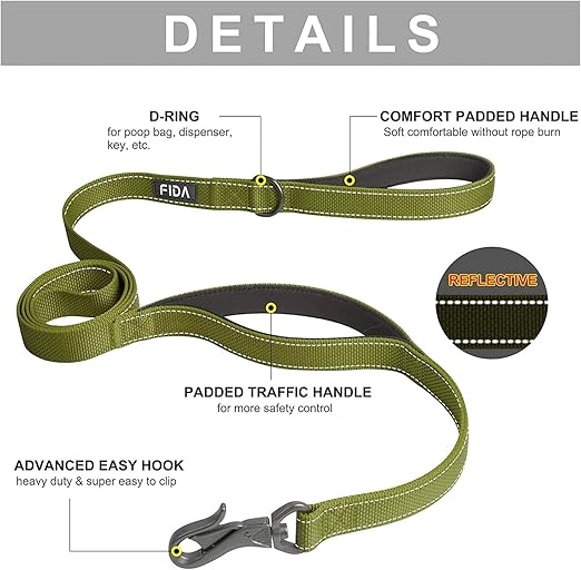Fida Heavy Duty Dog Reflective Leash with Padded Handles, 6 Feet Length