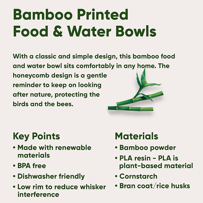 Beco Cat Bowl - Food and Water Bowl, Eco-Friendly, Hard-Wearing Bamboo, Honeycomb Print, 13.5cm Diameter