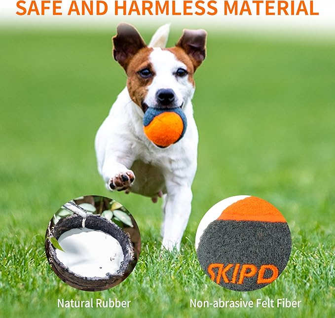 Skipdawg Original Tennis Squeaker Ball Dog Toy, 4 pack Medium 3034