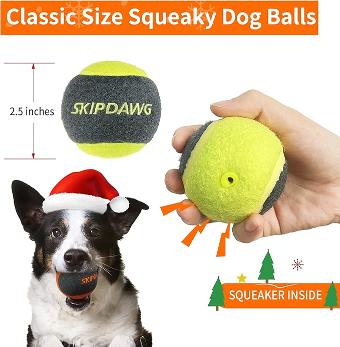 Skipdawg Original Tennis Squeaker Ball Dog Toy, 4 pack Medium 3034