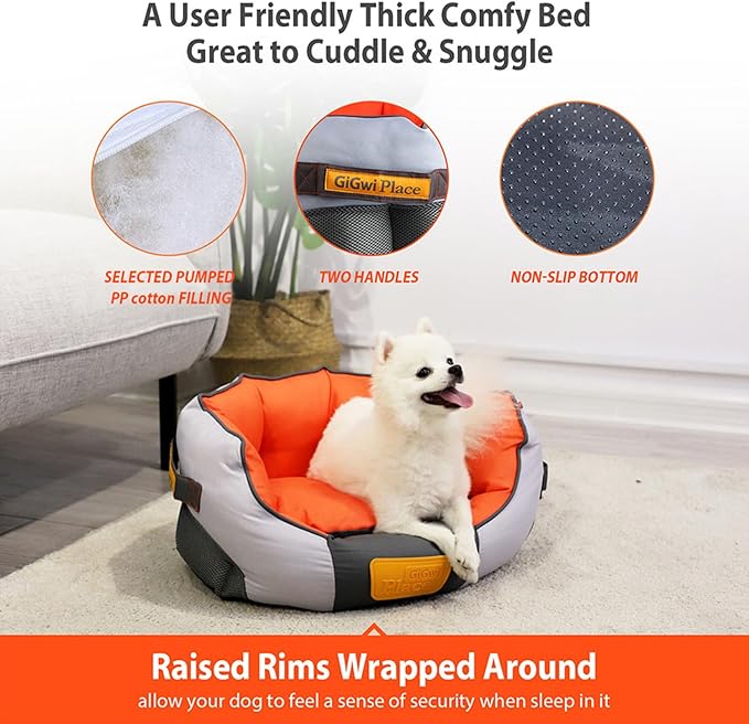 GiGwi Place Soft Bed Canvas, Light Gray/Orange, Medium,