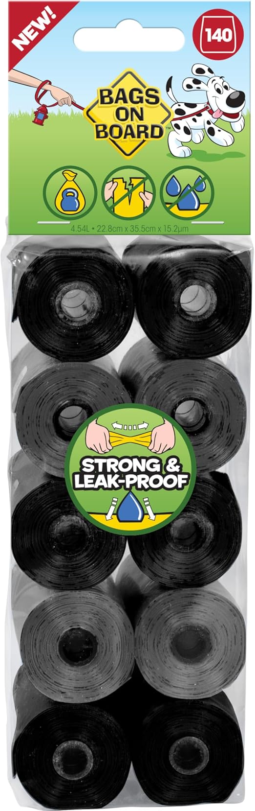 BOB - Bags on Board Waste Pick-Up Refill Bags Neutral Roll Black 140bags 10x14