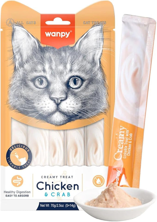 Wanpy Creamy Lickable Cat Treats Chicken & Crab 5x14g