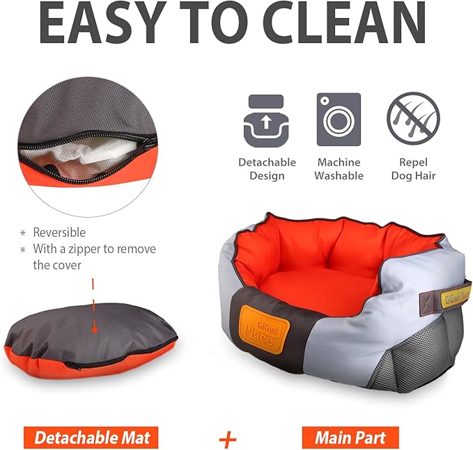 GiGwi Place Soft Bed Canvas, Light Gray/Orange, Medium,