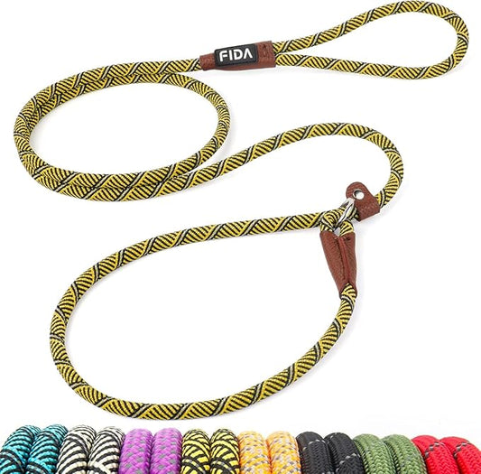 Fida Durable Slip Lead Dog Leash, Heavy Duty 1/2" x 6 Training Leash with Highly Reflective Threads Yellow