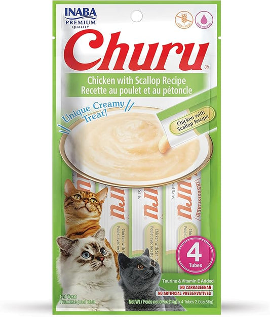 INABA Churu Chicken with Scallop Recipe Pet Food (4 Pieces)