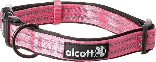 Alcott Adventure Dog Collar With Reflective Stitching & Neoprene Padding, Large, Pink