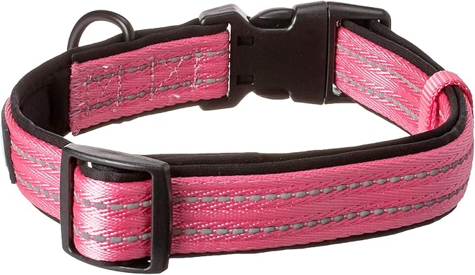 Alcott Adventure Dog Collar With Reflective Stitching & Neoprene Padding, Large, Pink