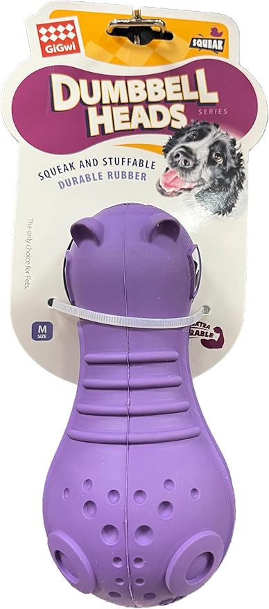 Gigwi Dog Toy Dumbell Heads Hippo Squeaker Toy, Violet
