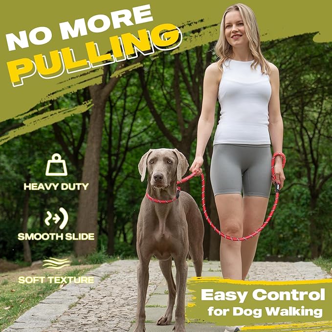 Fida Durable Slip Lead, 6 FT x 1/2" Heavy Duty, Comfortable Strong Rope for Large, Medium Dogs, No Pull Pet Training Loop Leash with Highly Reflective, Red