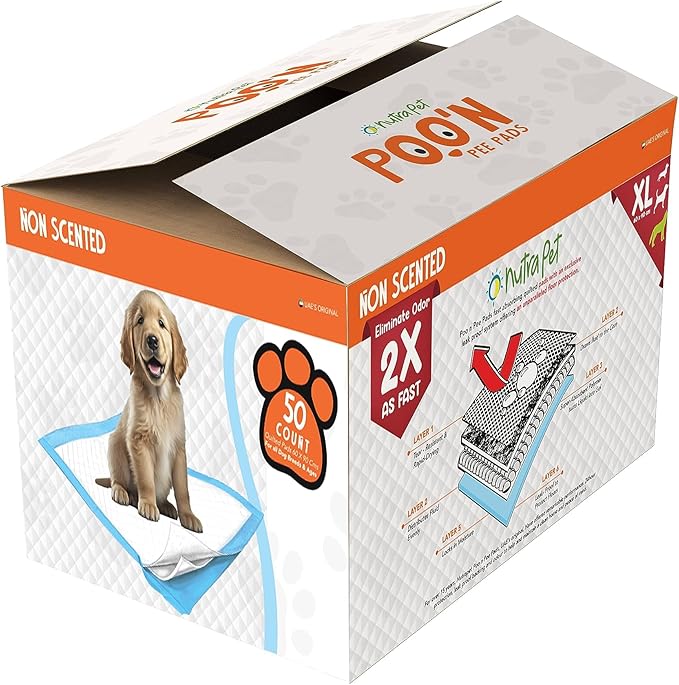 Nutra Pet Poo N Pee Pads XL Non-Scented - Fast Absorption With Floor Mat Stickers (60x90cms) - 50 Count