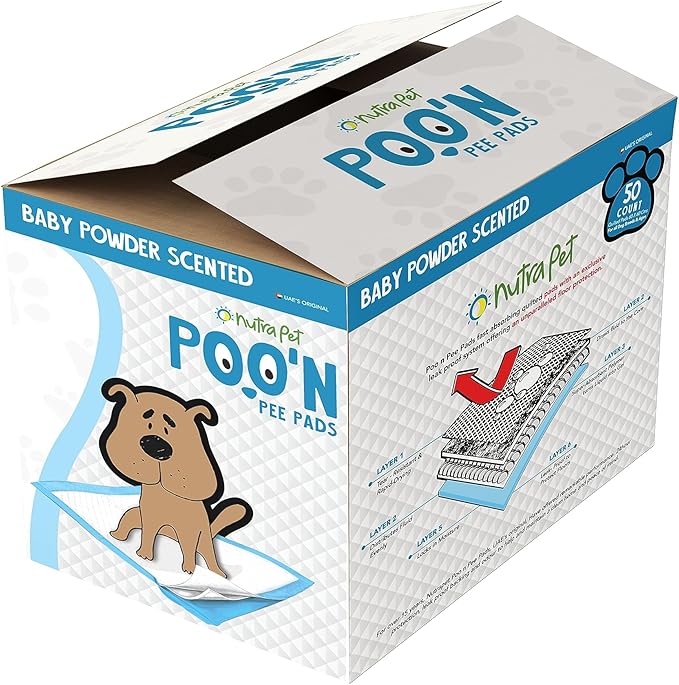 Nutra Pet Poo N Pee Pads Baby Powder Scented - Fast Absorption With Floor Mat Stickers (60x60cms) - 50 Count
