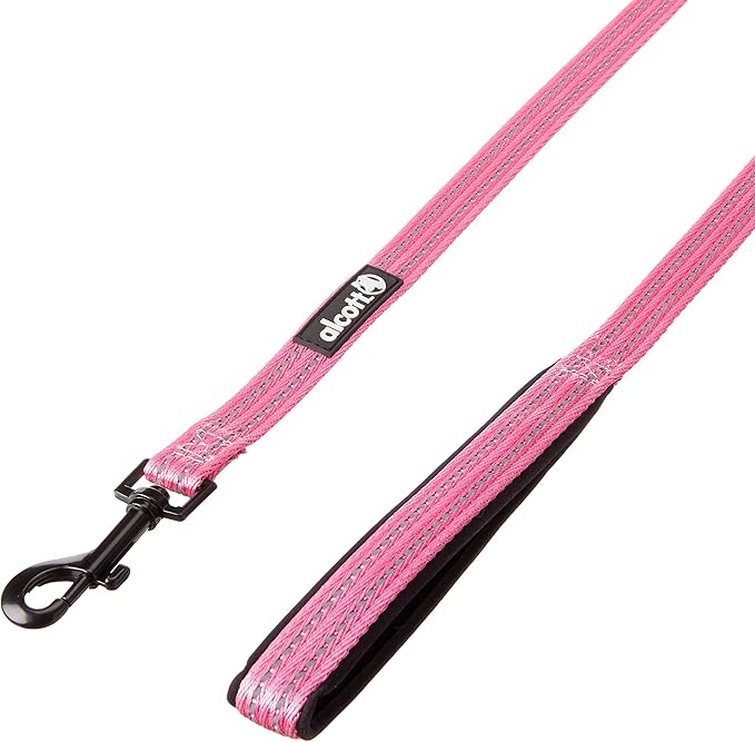 Alcott Adventure Dog Leash With Reflective Stitching & Neoprene Padded Handle, Medium, Pink