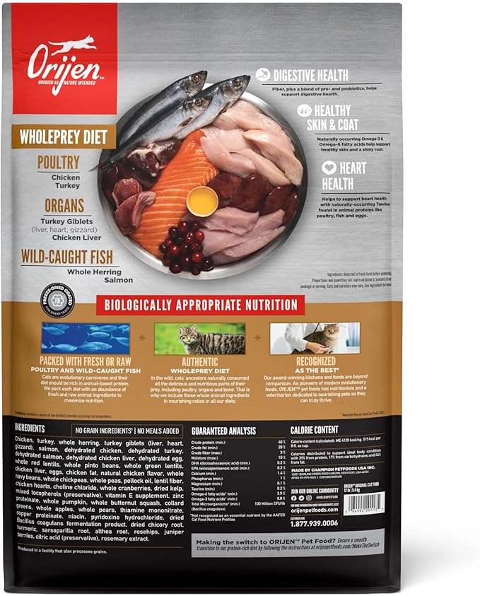 ORIJEN® Dry Original Cat Food Premium, High Protein, Fresh & Raw Animal Ingredients, 12lb