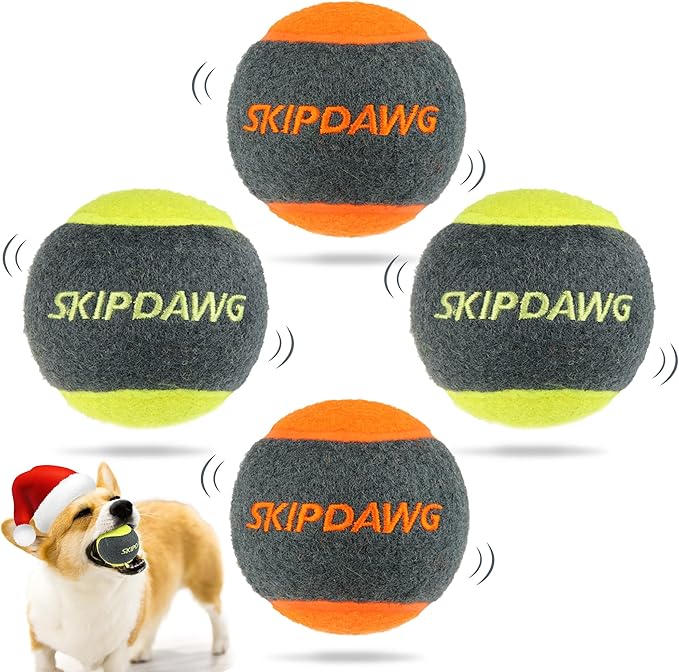 Skipdawg Original Tennis Squeaker Ball Dog Toy, 4 pack Medium 3034