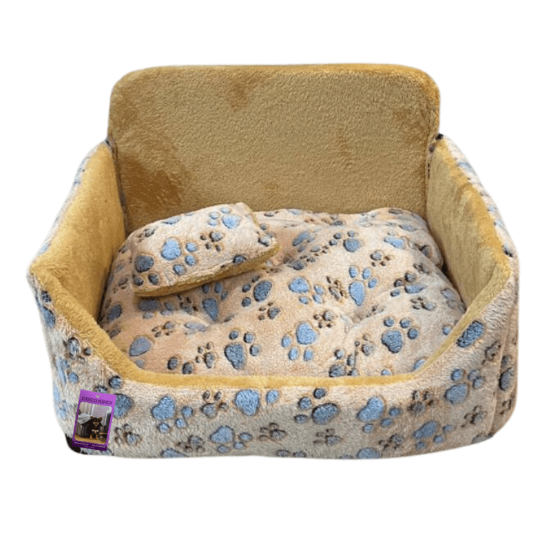 Coco Kindi Peach Color Paw Printed Bb Fur Dog Bed - Size : 50 X 40 X 35 Cm