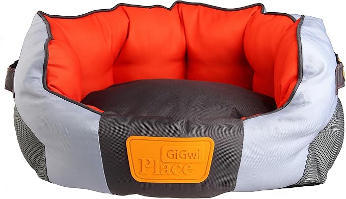GiGwi Place Soft Bed Canvas, Light Gray/Orange, Medium,