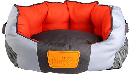 GiGwi Place Soft Bed Canvas, Light Gray/Orange, Medium,