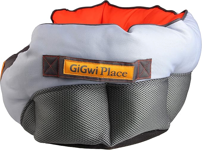 GiGwi Place Soft Bed Canvas, Light Gray/Orange, Medium,