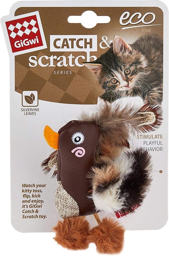 Gigwi Toy Duck Catch & Scratch Eco line with Slivervine Leaves and Leatherette