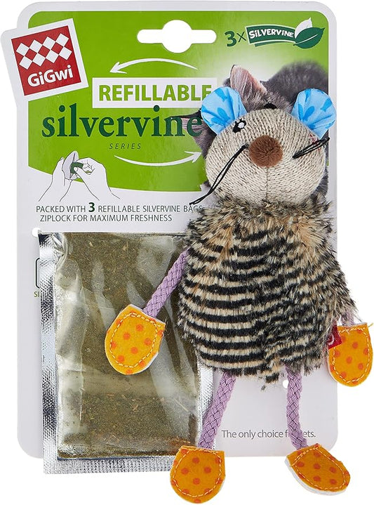 Gigwi Mouse Refillable Slivervine with 3 Slivervine teabags with ziplock bag Cat Toy