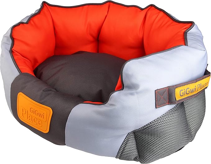 GiGwi Place Soft Bed Canvas, Light Gray/Orange, Medium,