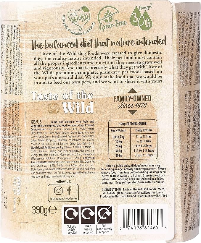 Taste of the Wild Wet Food Lamb Fruit & Veg Tray, 390 gm Dog Wet Food