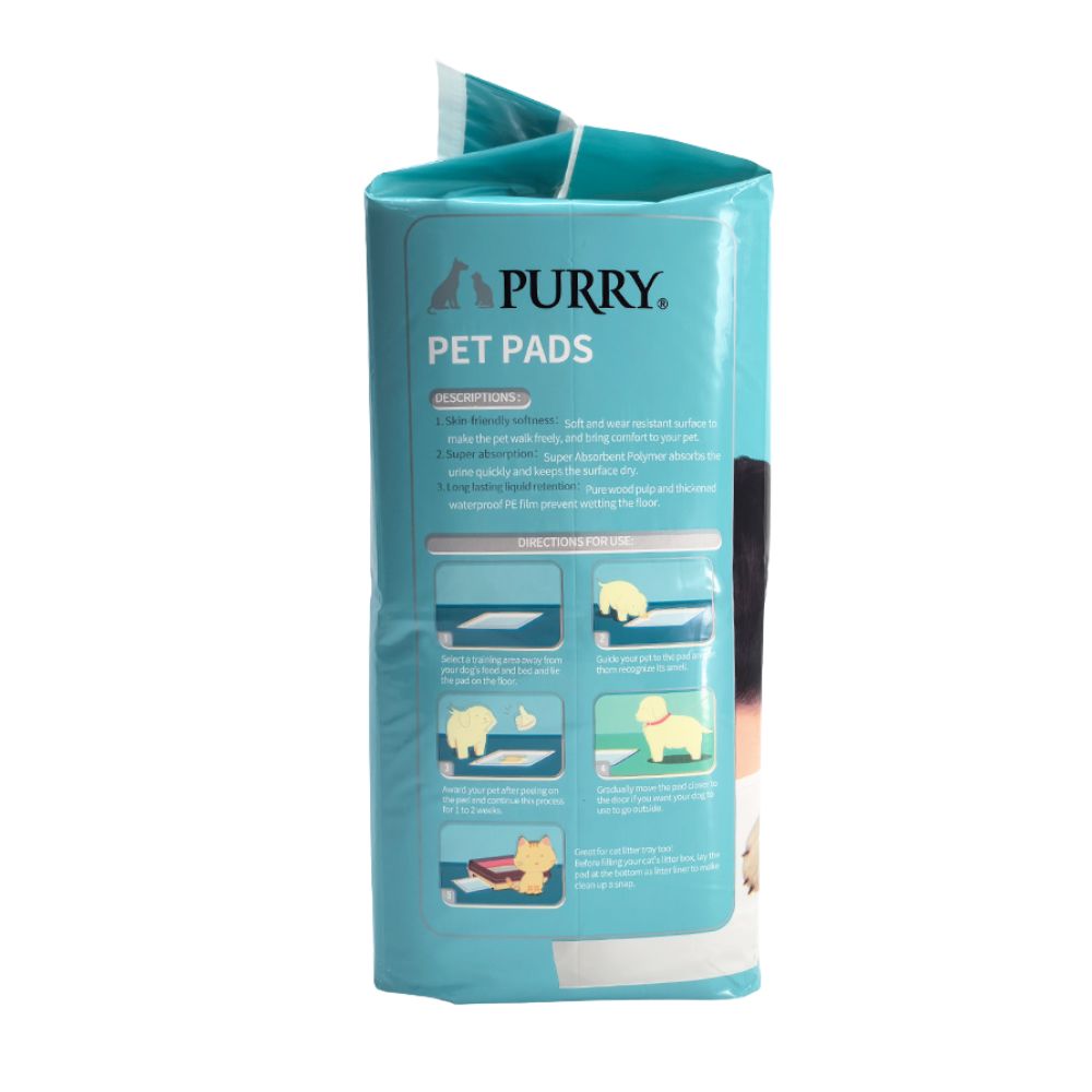 Purry Pet Training Pads Quick Absorbent , Leak Proof And 5 Layer With Floor Sticker 45x60Cm-50Pcs