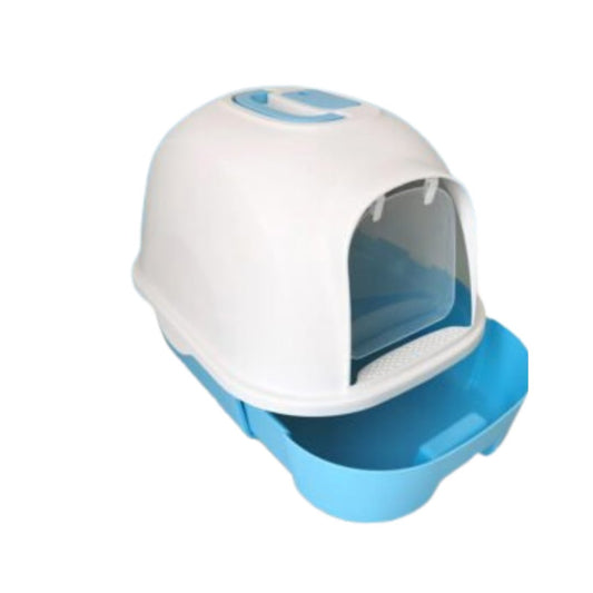 Cozy Paws Semi-Automatic Hooded Cat Litter Box With Handle Detachable Flip Cat Litter Boxes -Size - 53*41*41 Cm - Blue Color