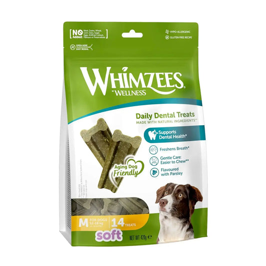 Whimzees soft daily dental dog treats value bag - M